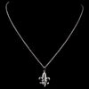 Silver Clear Fleur De Lis Pendant Bridal Wedding Necklace 9258