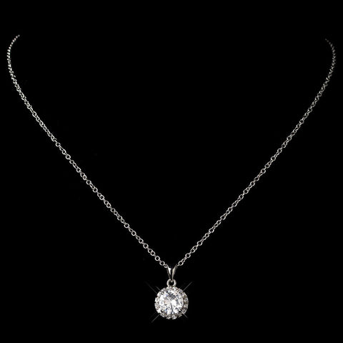 Antique Rhodium Clear CZ Crystal Pave Pendant Bridal Wedding Necklace 9398