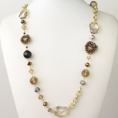 Gold Light Topaz Faceted Cut Glass Fashion Bridal Wedding Necklace 9508