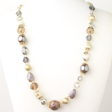 Gold Light Topaz & Champagne Faceted Cut Glass Fashion Bridal Wedding Necklace 9511