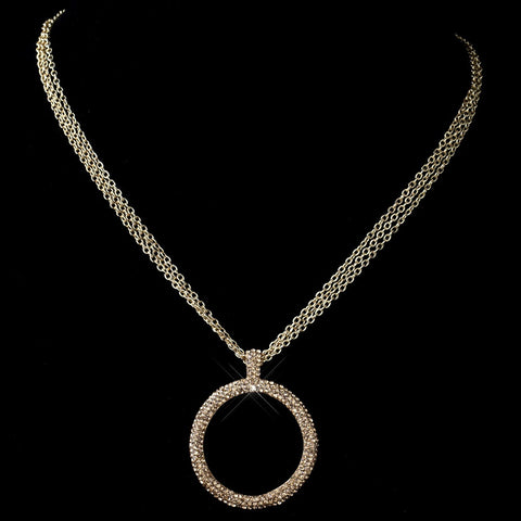 Gold Light Topaz Pave Circle Rhinestone Bridal Wedding Necklace 9524