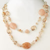 Silver Peach & Pink Faceted Glass Crystal Fashion Bridal Wedding Necklace 9525