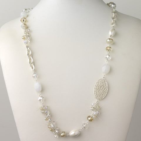 Silver Light Topaz And Cream Faceted Glass Crystal Fashion Bridal Wedding Necklace 9526