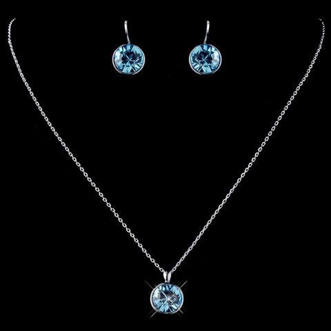 Silver Aqua Round Swarovski Element Crystal Bridal Wedding Jewelry Set 9600