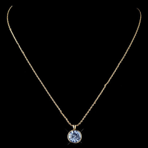 Gold Light Sapphire Round Swarovski Crystal Element On Chain Bridal Wedding Necklace 9600