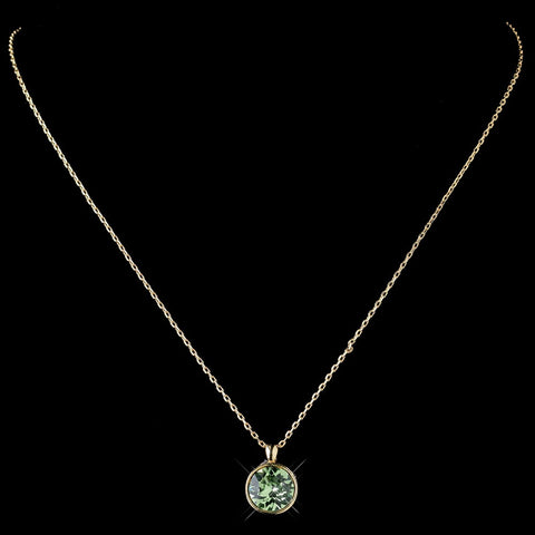 Gold Peridot Round Swarovski Crystal Element On Chain Bridal Wedding Necklace 9600