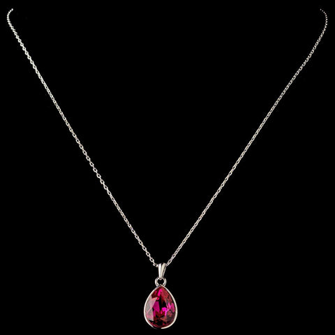 Silver Fuchsia Swarovski Crystal Element Teardrop Pendant Bridal Wedding Necklace 9602