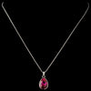 Silver Fuchsia Swarovski Crystal Element Teardrop Pendant Bridal Wedding Necklace 9602