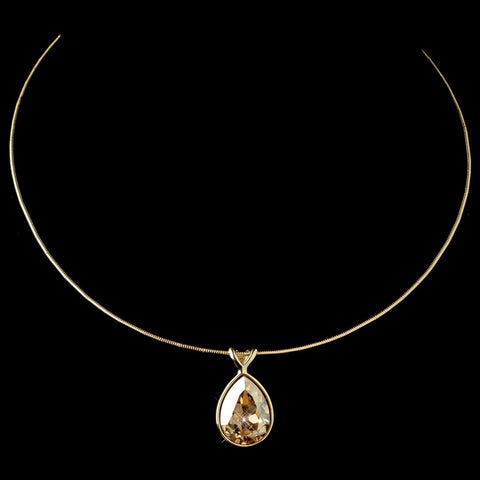 Gold Light Topaz Swarovski Crystal On Wire Teardrop Pendant Bridal Wedding Necklace 9604