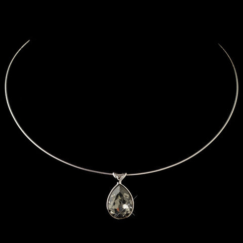 Silver Greige Light Grey Swarovski Crystal On Wire Teardrop Pendant Bridal Wedding Necklace 9604