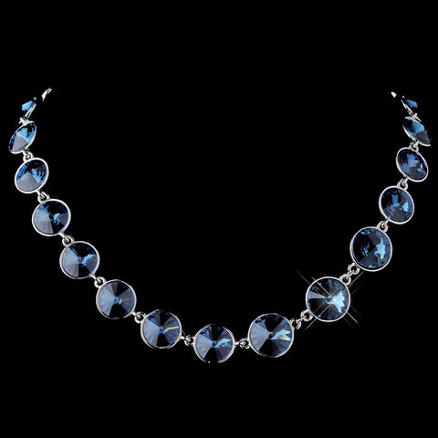 Silver Montana Navy Blue Swarovski Crystal Round Solitaire Bridal Wedding Necklace 9607