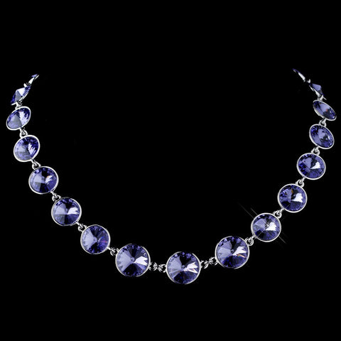 Silver Tanzanite Swarovski Crystal Round Solitaire Bridal Wedding Necklace 9607