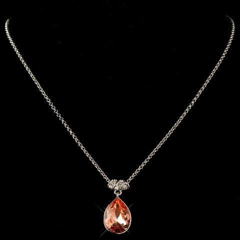 Silver Swarovski Element Padparadscha Rose Crystal Bridal Wedding Necklace