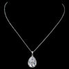 Rhodium Large CZ Teardrop Pendant Bridal Wedding Necklace 9850