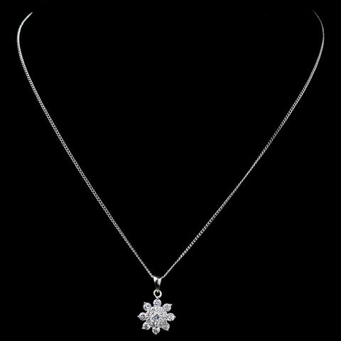 Rhodium CZ Snowflake Pendant Bridal Wedding Necklace 9852