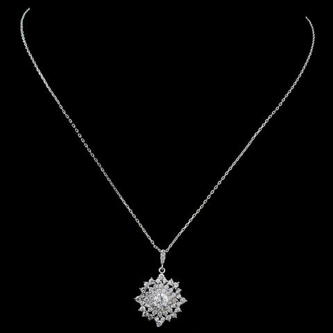 Rhodium CZ Sun Pendant Bridal Wedding Necklace 9853