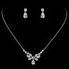 Silver Clear CZ Crystal Floral Necklace & Tear Drop Earrings Bridal Wedding Jewelry Set 9951