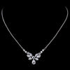 Silver Clear CZ Crystal Floral Necklace & Tear Drop Earrings Bridal Wedding Jewelry Set 9951