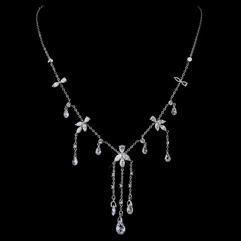 Silver Clear Swarovski and CZ Crystal Bridal Wedding Necklace & Dangle Earrings 9953