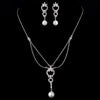 Antique Silver Ivory Pearl Drop & Clear CZ Crystal Bridal Wedding Necklace & Earrings Bridal Wedding Jewelry 9956