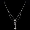 Antique Silver Ivory Pearl Drop & Clear Crystal Bridal Wedding Necklace 9956