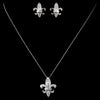 Solid 925 Sterling Silver Clear CZ Crystal Fleur De Lis Bridal Wedding Jewelry Set 9991