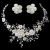 Beautiful Silver & Gold Crystal, Porcelain & Pearl Bridal Wedding Jewelry Set 1015