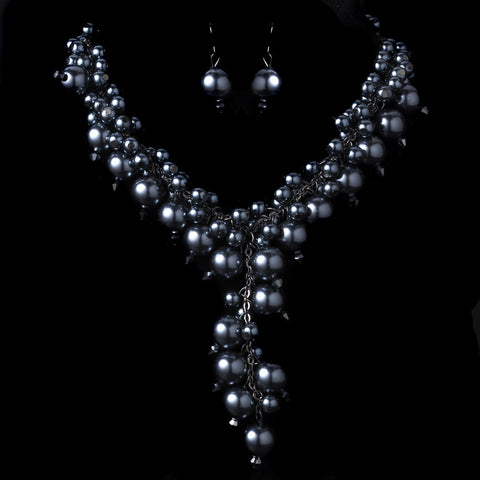 Bridal Wedding Necklace Earring Set 1042 Grey