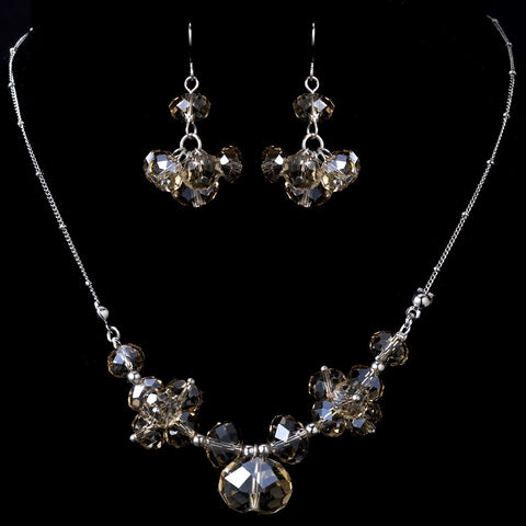 Bridal Wedding Necklace Earring Set 1045 Silver Light Topaz