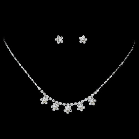 * Silver & White Pearl Bridal Wedding Necklace & Earring Set NE 118