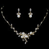 Gold Freshwater Pearl & CZ Crystal Bridal Wedding Jewelry Set 1269