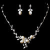 Silver Cubic Zirconia & Pearl Bridal Wedding Necklace Earring Set NE 1269