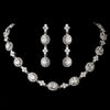 Antique Rhodium Silver Cubic Zirconia Bridal Wedding Necklace Earring Set 1279