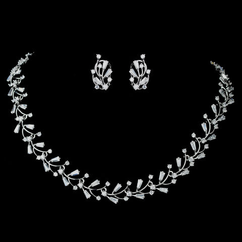 Silver Clear CZ Crystal Vine Bridal Wedding Jewelry Set 1286