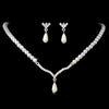 Silver & White Pearl Bridal Wedding Necklace and Earring Set NE 129