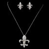 Antique Silver Clear Fleur De Lis CZ Crystal Bridal Wedding Jewelry Set 1309
