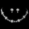 * Silver White Pearl Crystal Choker Bridal Wedding Jewelry Set NE 145