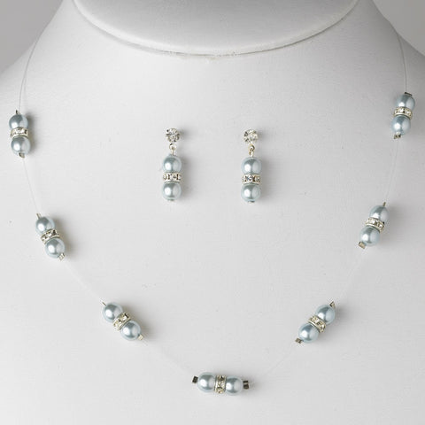 Bridal Wedding Necklace Earring Set NE 206 Cloud Silver