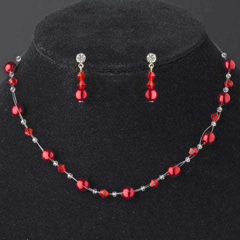Silver Red Clear Pearl & Swarovski Crystal Bridal Wedding Jewelry Set 207