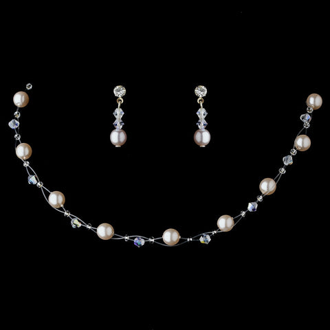 * Bridal Wedding Necklace Earring Set 207 Tea Rose