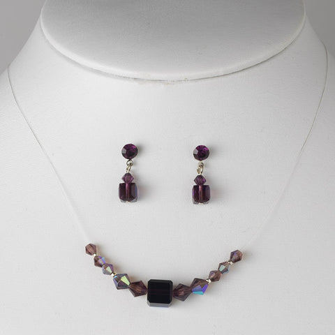 * Amethyst / AB Illusion Bridal Wedding Necklace & Earring Set NE 233