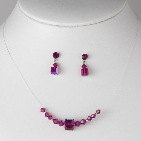 * Bridal Wedding Necklace Earring Set 233 Fuchsia