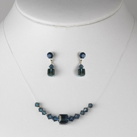 * Navy Illusion Bridal Wedding Necklace & Earring Set NE 233