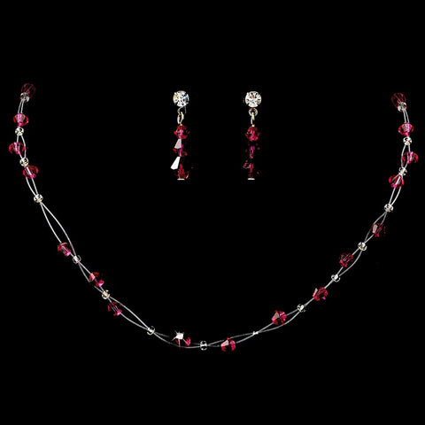 Fuchsia Swarovski Crystal Illusion Bridal Wedding Jewelry Set NE 241