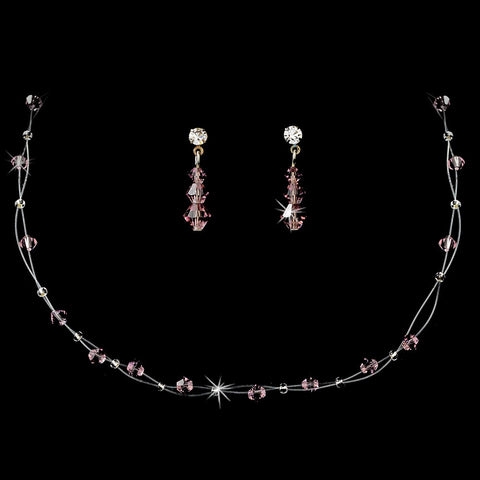 Light Amethyst Swarovski Crystal Illusion Bridal Wedding Jewelry Set NE 241