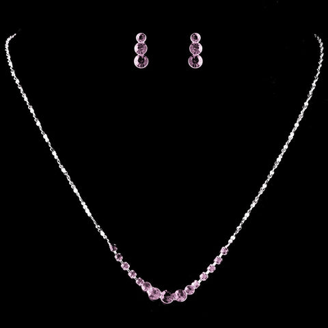 * Bridal Wedding Necklace Earring Set 305 Silver Pink