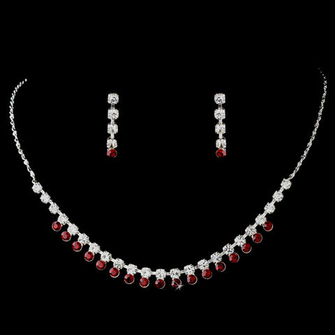 Bridal Wedding Necklace Earring Set NE 3108 Silver Burgundy