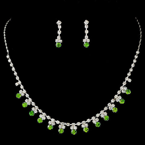 Bridal Wedding Necklace Earring Set NE 3108 Silver Lt Green