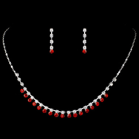 Silver Red Rhinestone Bridal Wedding Jewelry Set 3108
