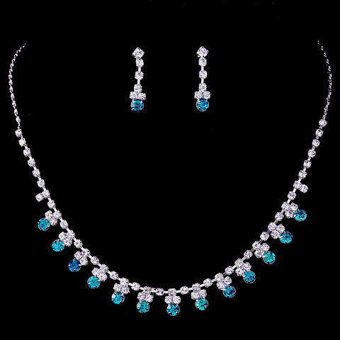Bridal Wedding Necklace Earring Set NE 3108 Silver Turquoise
